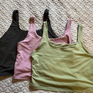 Reoria Women's Sleeveless Crop Tank Top Bundle- Black, Purple and Green